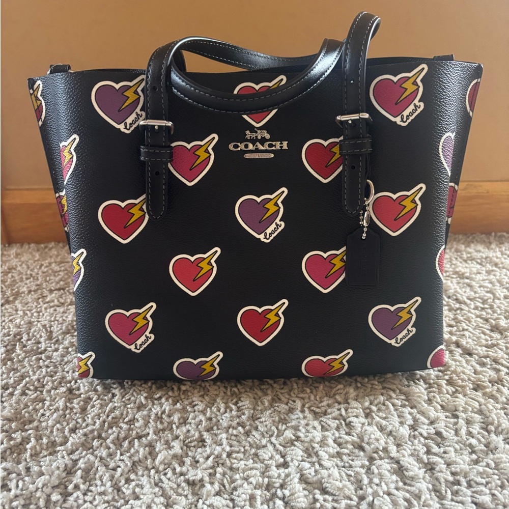 Coach Black and Red Heart Pattern Tote
